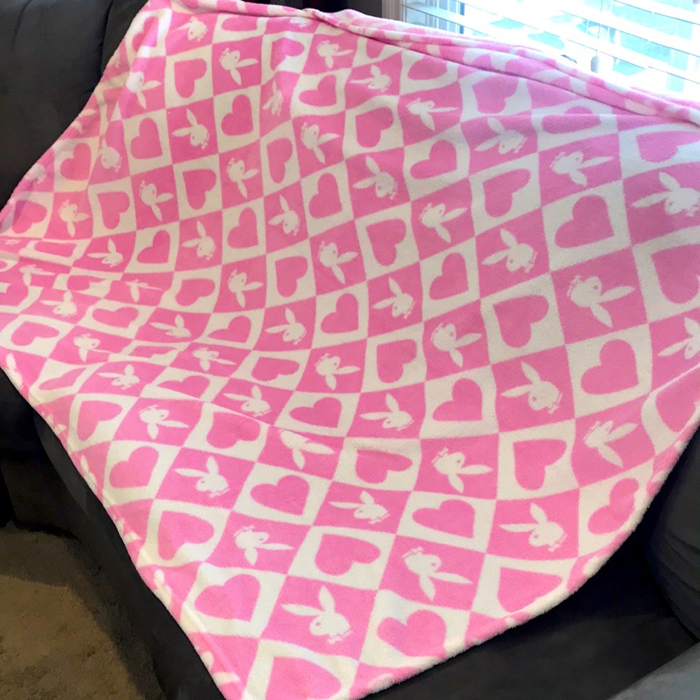 Large Pink & white Playboy fleece throw